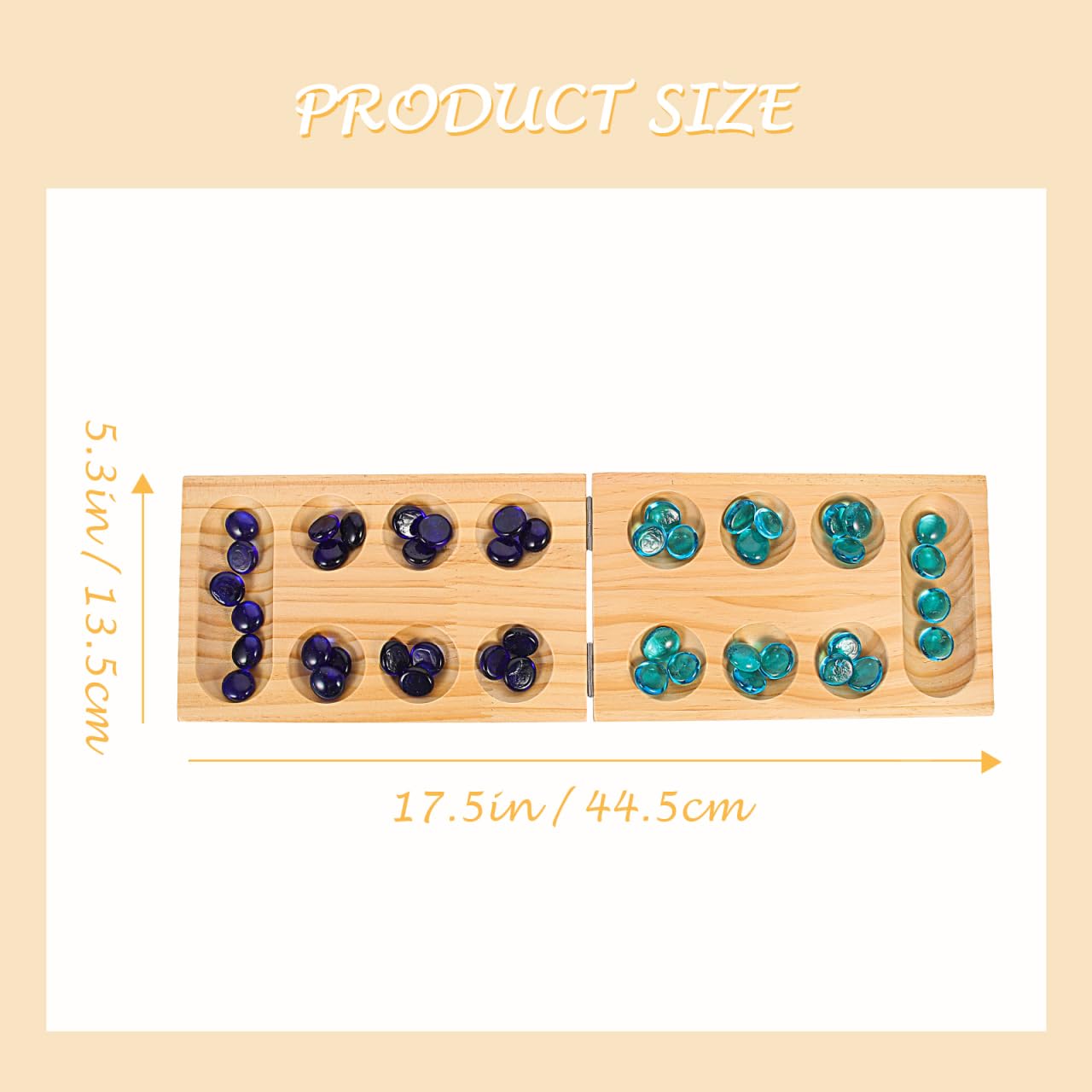 Foldable Wooden Mancala Board Game: Pine Wood Gemstone Marbles Set - Image 3