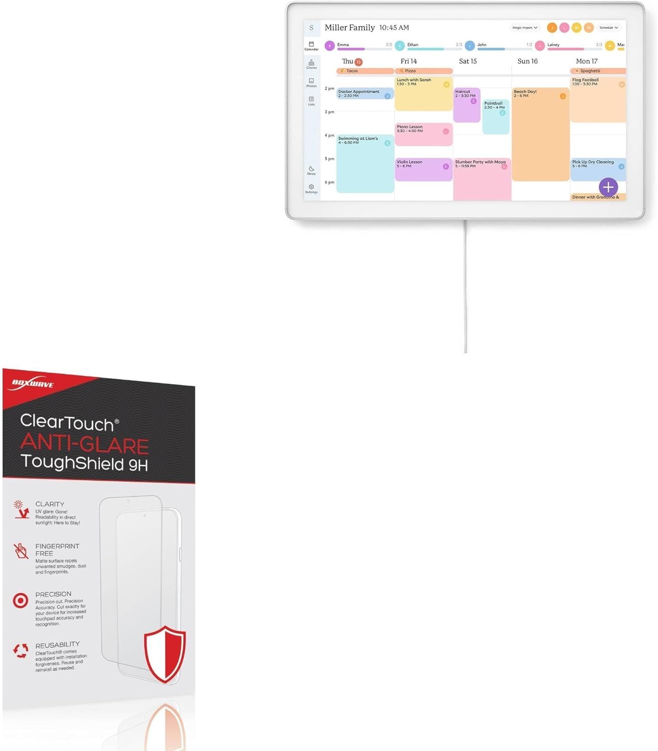 BoxWave Screen Protector Compatible with Skylight Calendar Max (27 in) - ClearTouch Anti-Glare ToughShield 9H (2-Pack), Anti-Glare 9H Tough Flexible Film Screen Protector