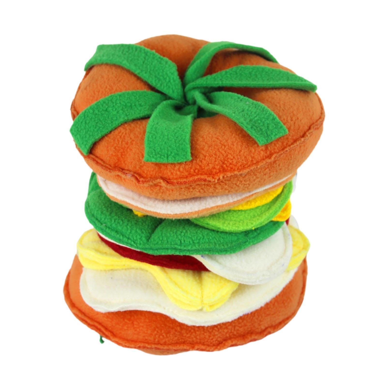 Colcolo Dog Snuffle Hamburger Puzzle-Spielzeug, tragbare Bereicherung, interaktives quietschendes Hundespielzeug für kleine Tiere, kleine, mittelgroße und