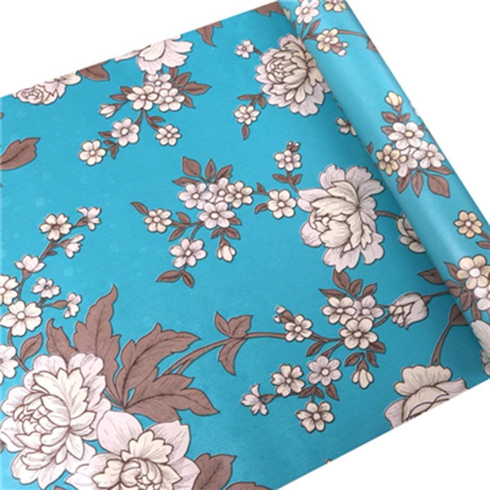 HOYOYO 17.8 x 78 Inches Self-Adhesive Shelf Liner, Dresser Drawer Paper Wall Sticket Home Decoration, Blue Vintage Peony Decorative