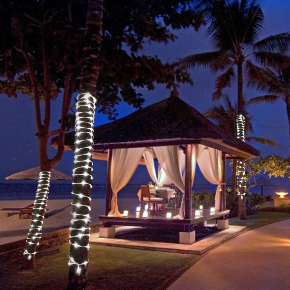 Lot de 2 cordes lumineuses LED 10 m 100 LED alimentées par USB 8 modes pour jardin, terrasse, Noël (blanc), blanc