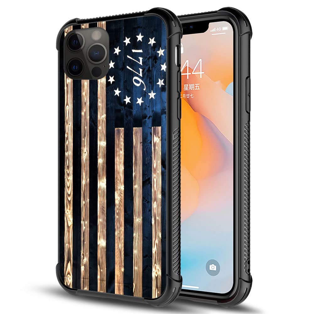 DAIZAG Compatible with iPhone 12 Pro Max Case,All-Round Protection Shockproof Anti-Scratches TPU Cover,Cases for Man Woman-1776 Vintage USA Flag Wood