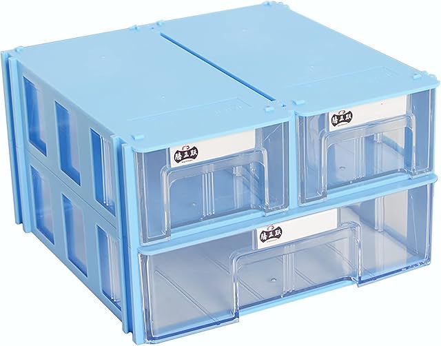 Multi compartment Drawer Parts and Hardware Cabinet, Drawer type desktop storage box, handmade material Lego toy sorting box, BLUE (Color : A)