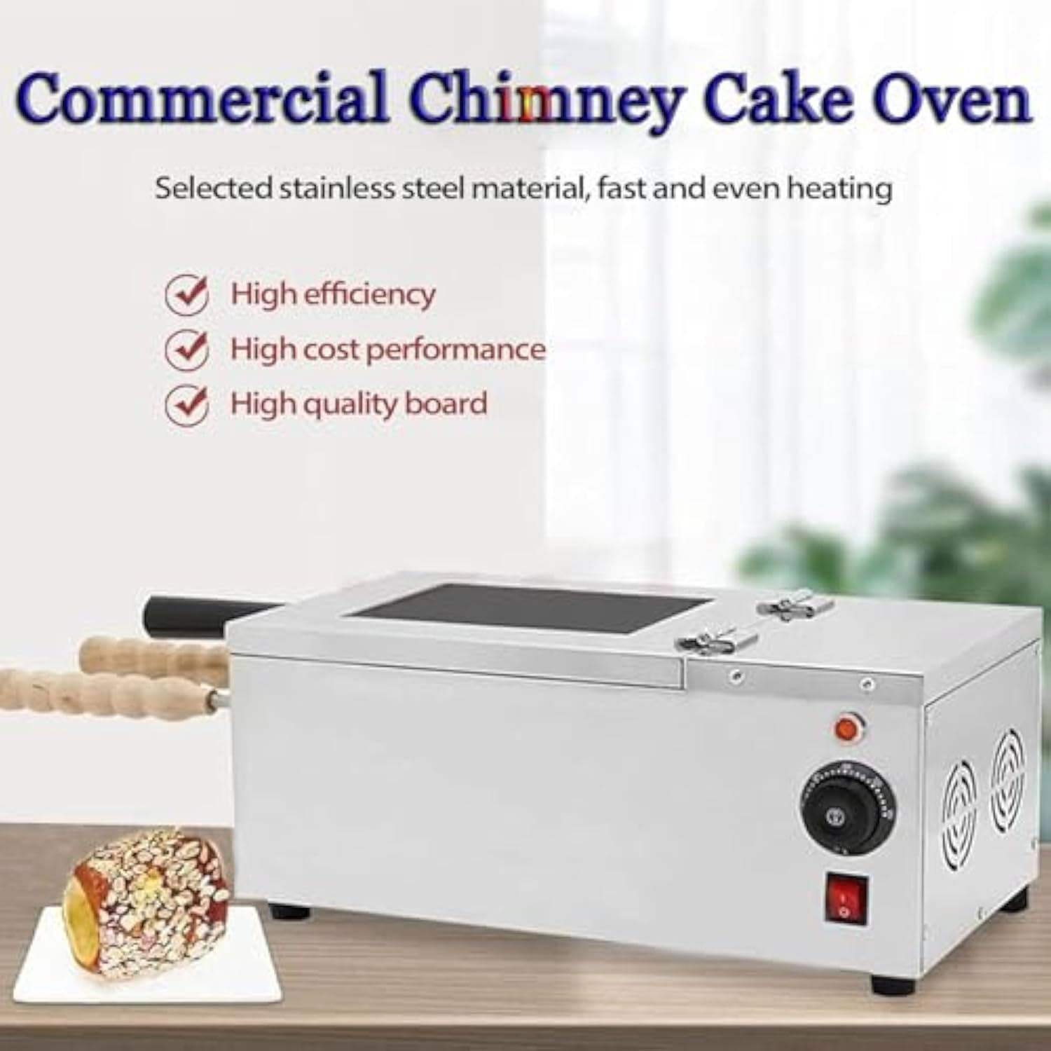 Generisch Piec do drzew ze stali nierdzewnej, 1500 W, 2 rolki, elektryczny piec waflowy z regulacją temperatury, 462 x 240 x 200 mm, do piekarni i na imprezy