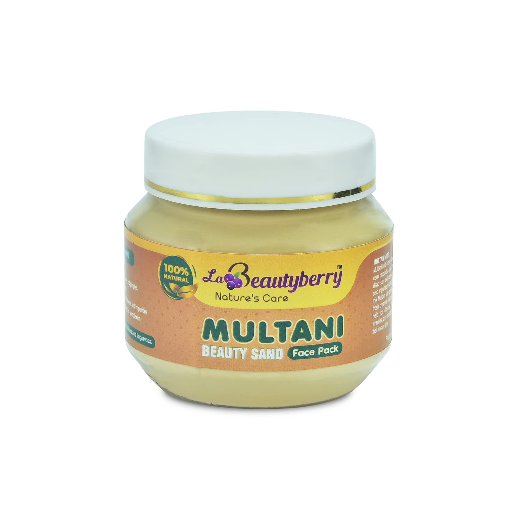 Spiceberry beautyberry nature's care Multani Beauty Sand Face Pack. Multani Mitti Helps remove dead skin cells and impurities. Reduce dark circles, acne spots, wringles and lines. 140 g pack of 1.