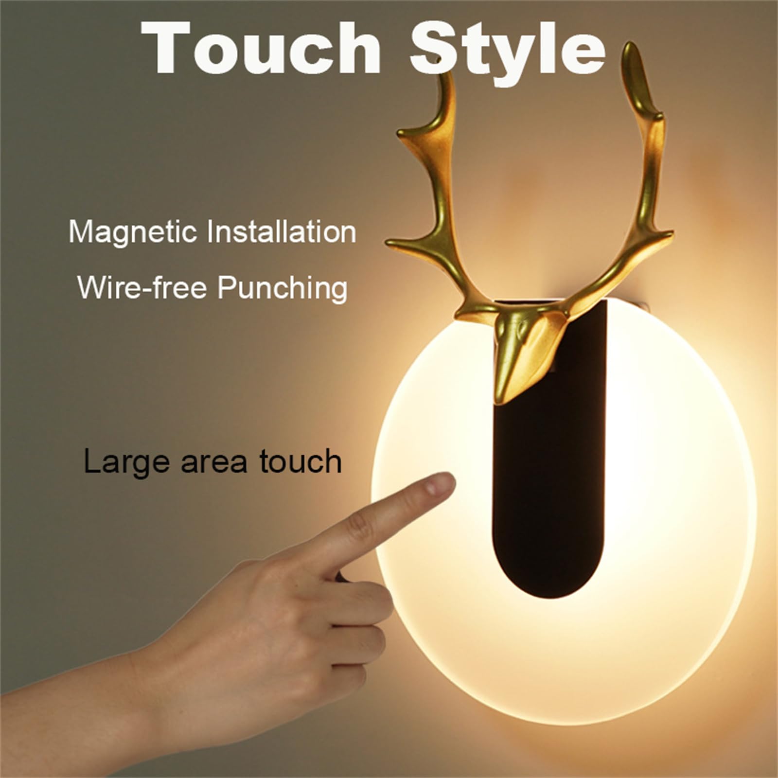 Applique con Interruttore Touch LED per Interni con Interruttore a Batteria Ricaricabile Tramite USB, Montaggio a Parete, Comodino (Luce Bianca, Quadrata)