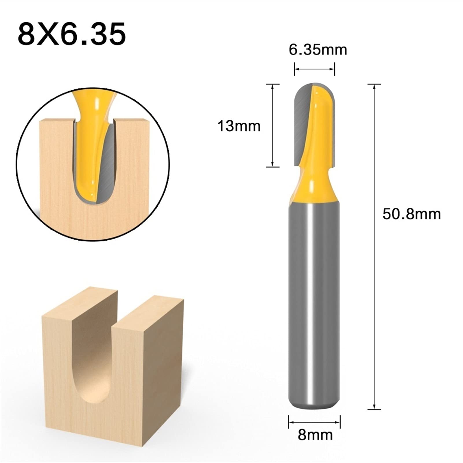 Fresa per Legno Utensile per la Lavorazione del Legno 1pz 8mm Codolo sferico Scatola Centrale Fresa per Legno Fresa per Legno Carburo Lama Lunga Fresa per Legno 6mm / 6,35mm Fresa con Gambo Fresa PE