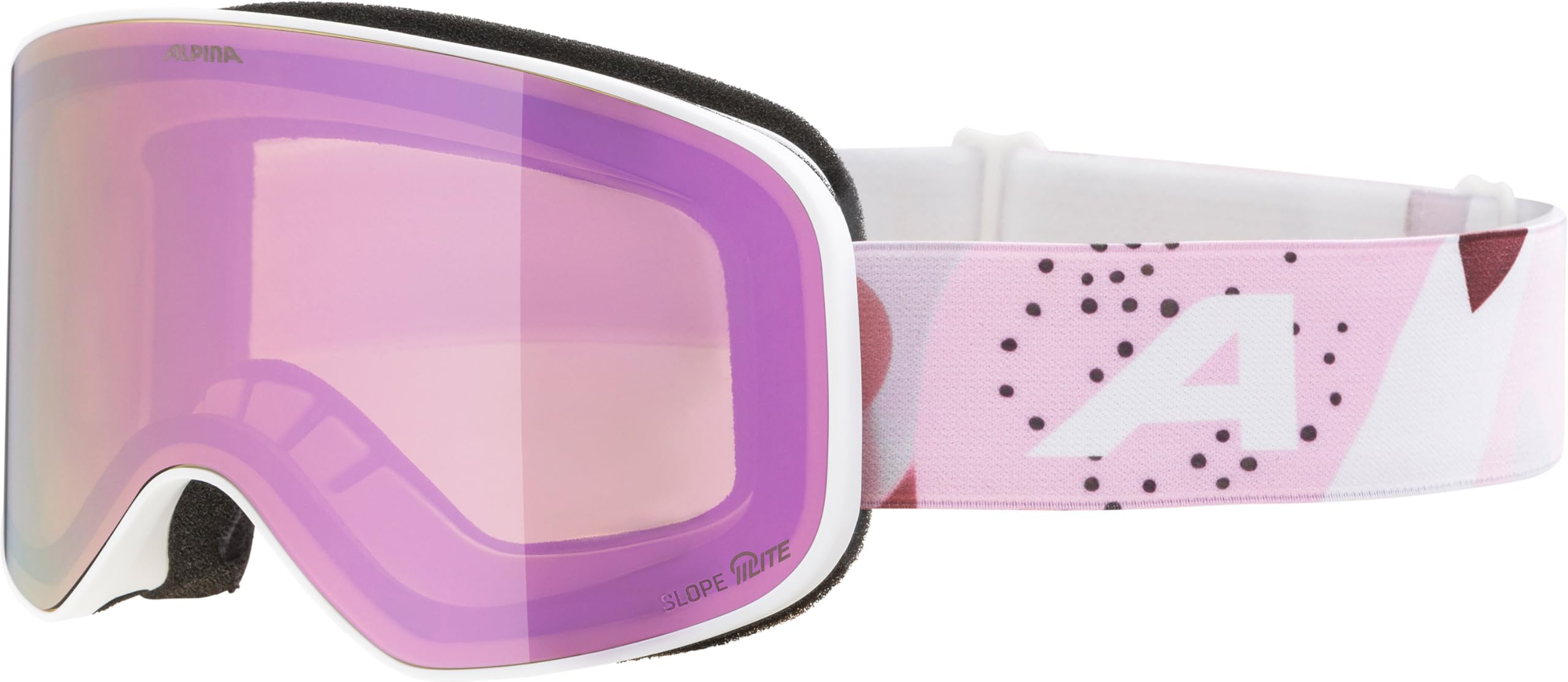 ALPINA Slope Q-Lite - Maschera da sci alla moda per uomo e donna, Anti-Fog, circolazione dell’aria efficace, lente specchiata, white-rose matt