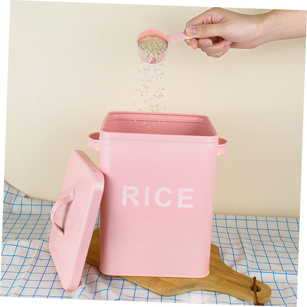 MERRYHAPY Pet Food Storage Bucket with Lid Pink Metal Airtight Sealed Large Capacity Container with Measuring Cup for Cat and Dog Food