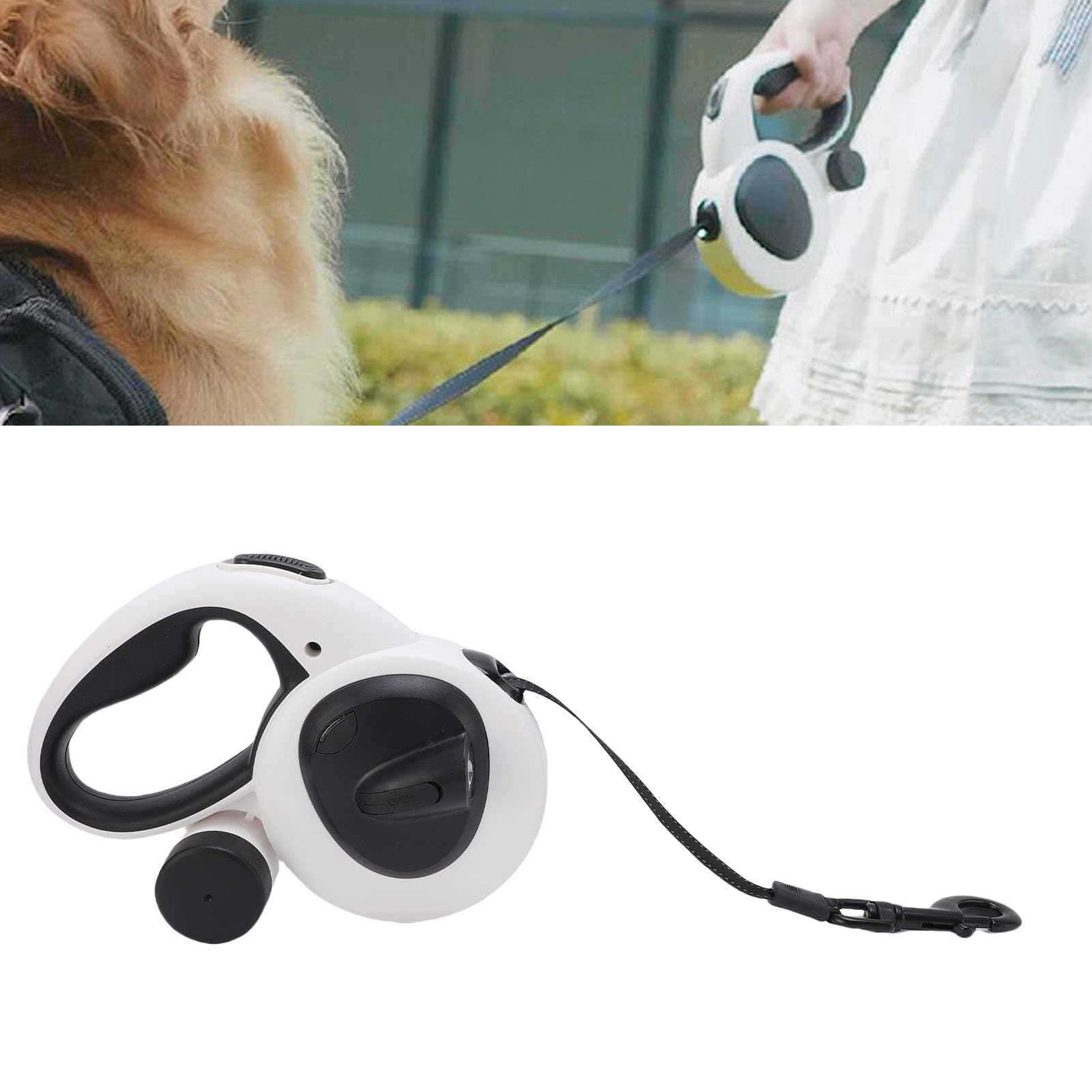 Annadue Laisse de Chien Rétractable Automatique avec Bouton de Frein, avec Boîte à Ordures Portable, Corde en Nylon de 16,4 Pieds pour Les Aventures en Plein Air (M)