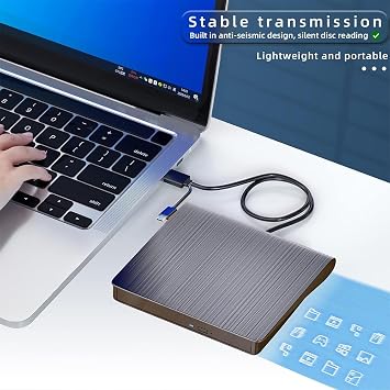 External Blu ray Drive Player - Read/Write Compatible, USB 3.0 and Type-C, DVD Burner for Win8/Win10/Win11