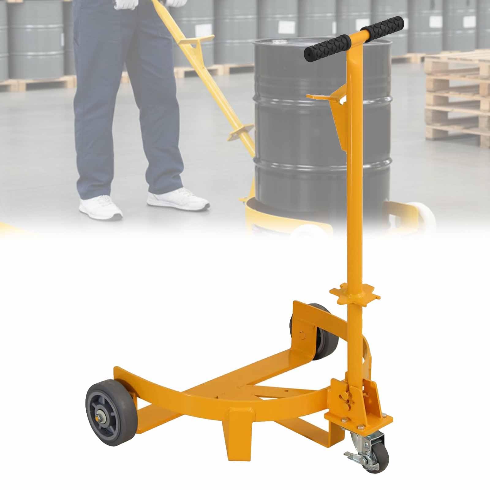 LIULIQ 55 Gallon Drum Dolly, 1200lbs Capacity Oil Drum Caddy, Low Profile Barrel Dolly Cart with Steel Frame Swivel Casters Wheel & Handle, for Warehouse Oil Barrels,Fuel Drums,Trash Cans