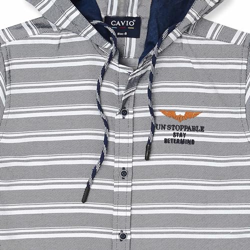 Image of CAVIO Boys Regular Fit Striped Hooded Casual Shirt and T-Shirt