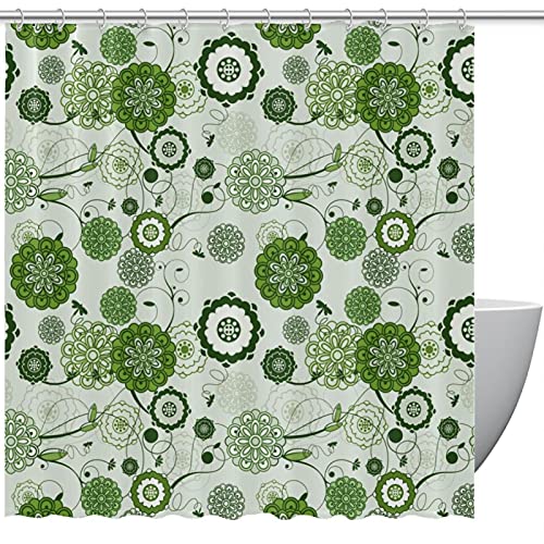 Rideau de douche floral vert 182x182 cm sans odeur pour baignoire