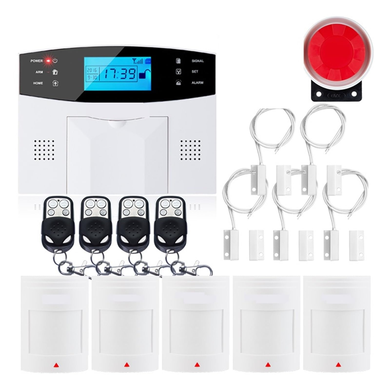 Nessun Canone Mensile Allarme intelligente Antenna incorporata Sensore gap porta Rilevatore di movimento PIR LCD wireless Scheda SIM GSM allarme sicurezza domestica Sirena flash fumo(G2B Bundle O)