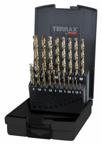 Terrax A215214 Coffret de forets hélicoïdaux Cobalt 19 pièces Coffret en acier (Import Allemagne)