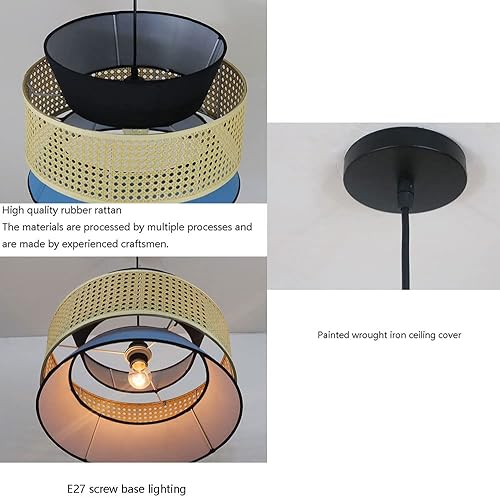 Miniatura 7 de HAIIQU Lámpara de tela de lino con pantalla de ratán colgante estilo japonés cúpula de bambú lámpara de mimbre de ratán retro lámpara colgante para