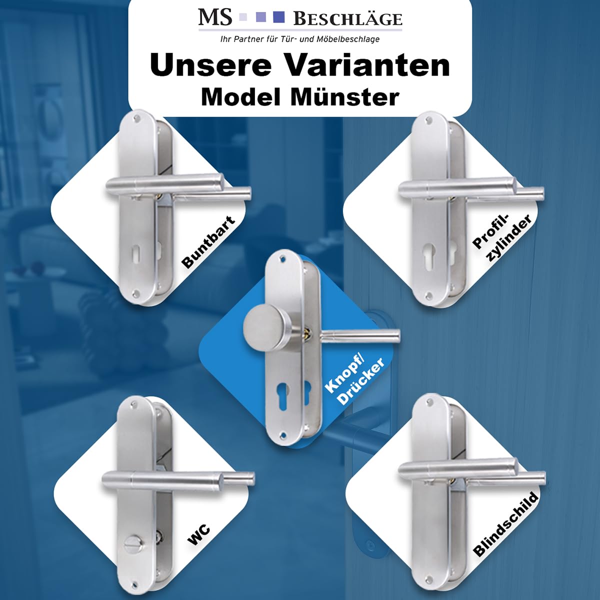 MS Beschläge Stainless Steel Long Plate Door Fitting, Door Handle Münster, Handle Set for Room Door Toilet - Image 4