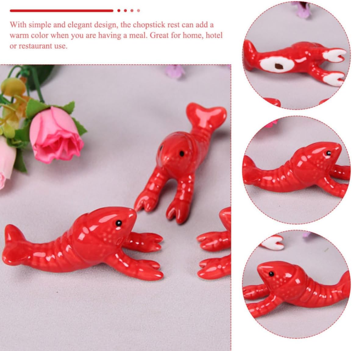 4pcs Ceramic Animal Shape Chopstick Rest for Forks, Red Table Accent