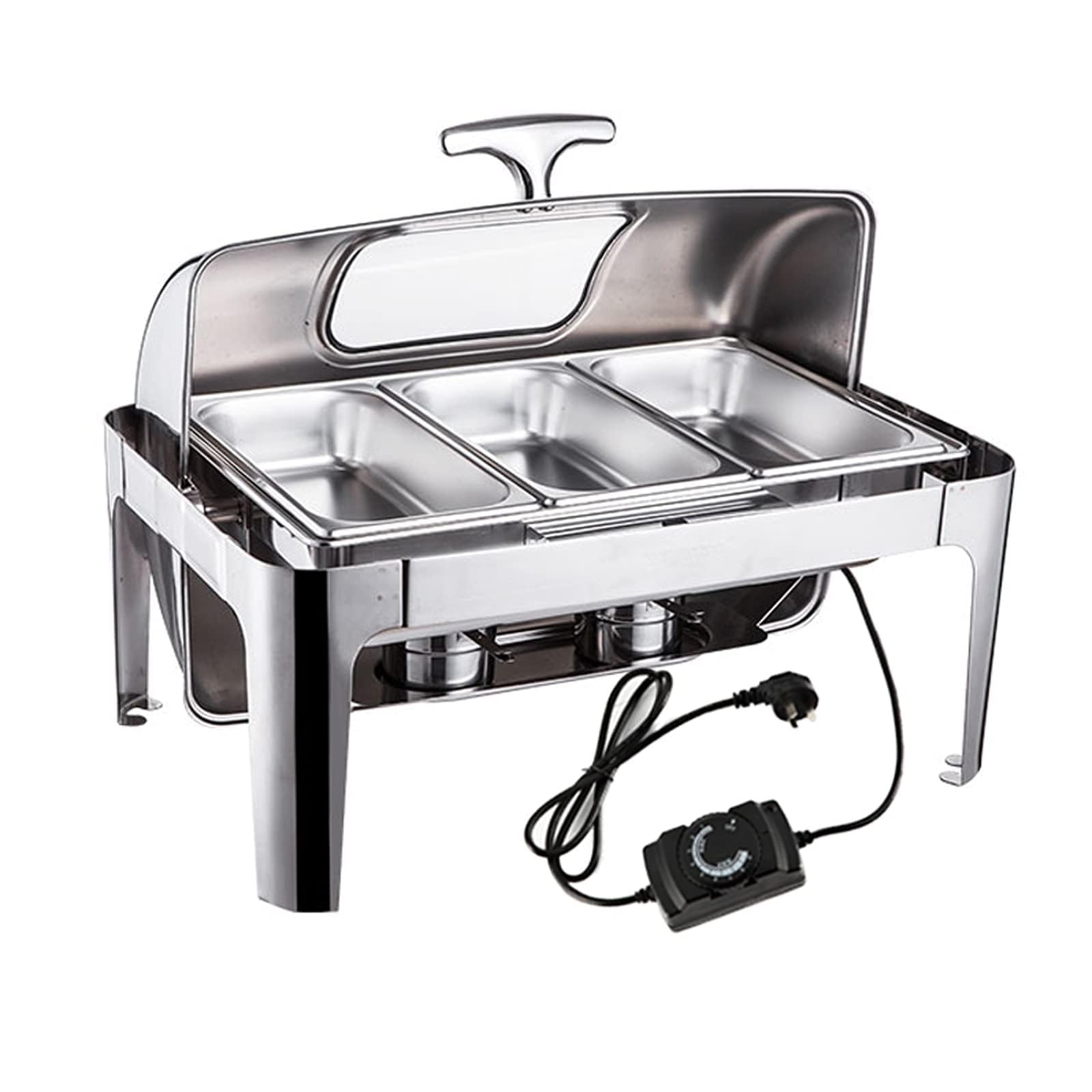 Chafing Dish Electric Stainless Steel Food Warmers With Roller Lid And Food Tray Rectangular Caterings Parties Buffet Server Warming Tray,9L(1/3pan)