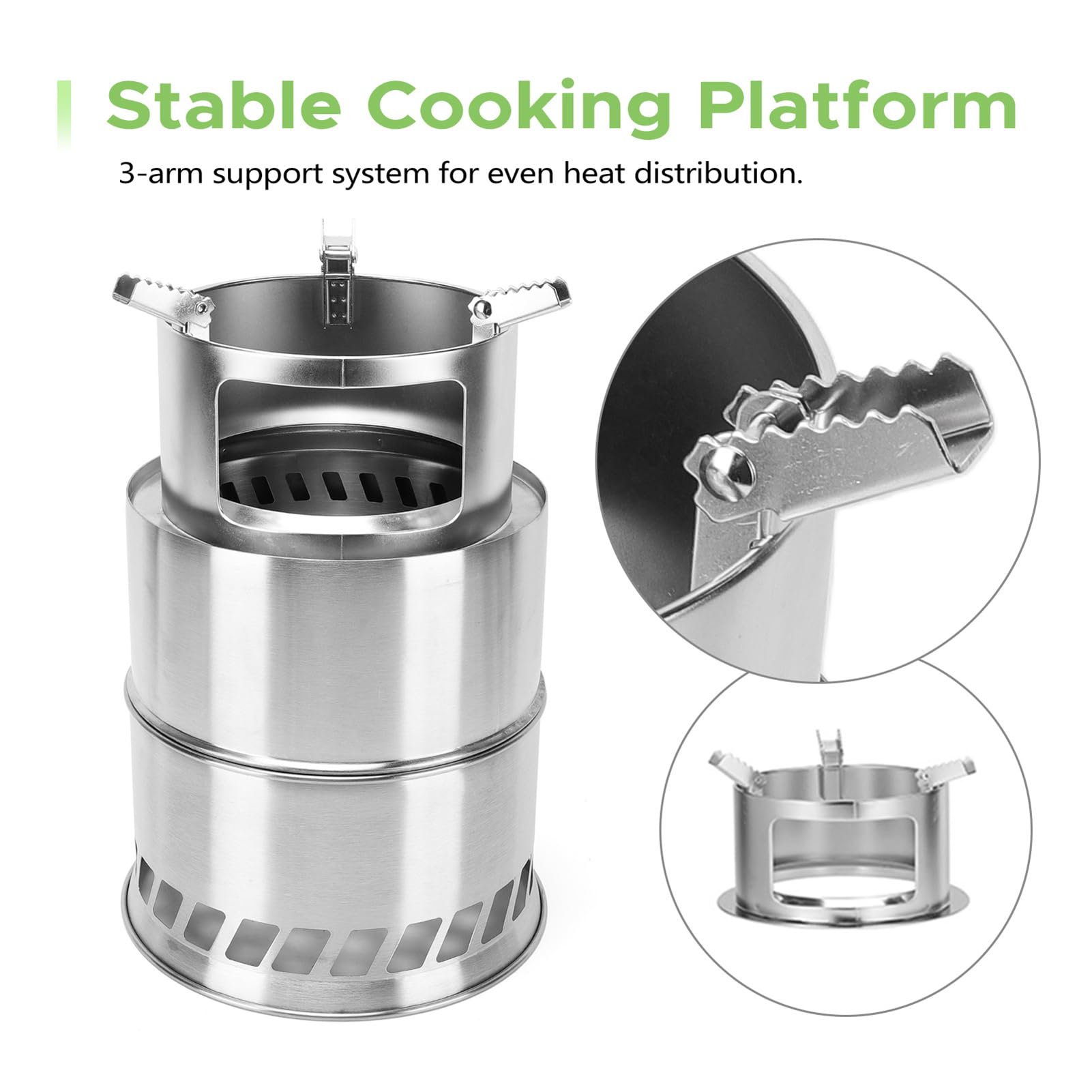 Kit de Utensilios Cocina Camping 11 piezas acero inoxidable 304 con hornillo de leña portátil cocina outdoor con olla sartén platos cubiertos senderismo mochila (Juego horno grande)