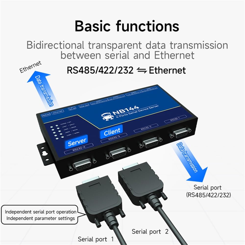 4-K RS485 RS232 RS422 auf Ethnernet Serial Server NB144-V2 Modbus UDP MQTT HTTP Gateway Watchdog Industriequalität (Isolated POE)