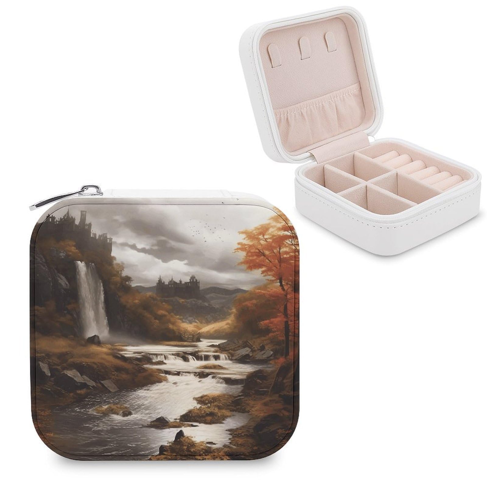 VstaDank Fall Jewelry Box Portable Mini Travel Case Display Storage Holder Boxes PU Leather Small Jewelry Organizer for Women for Stud Earrings Rings Necklaces Bracelets