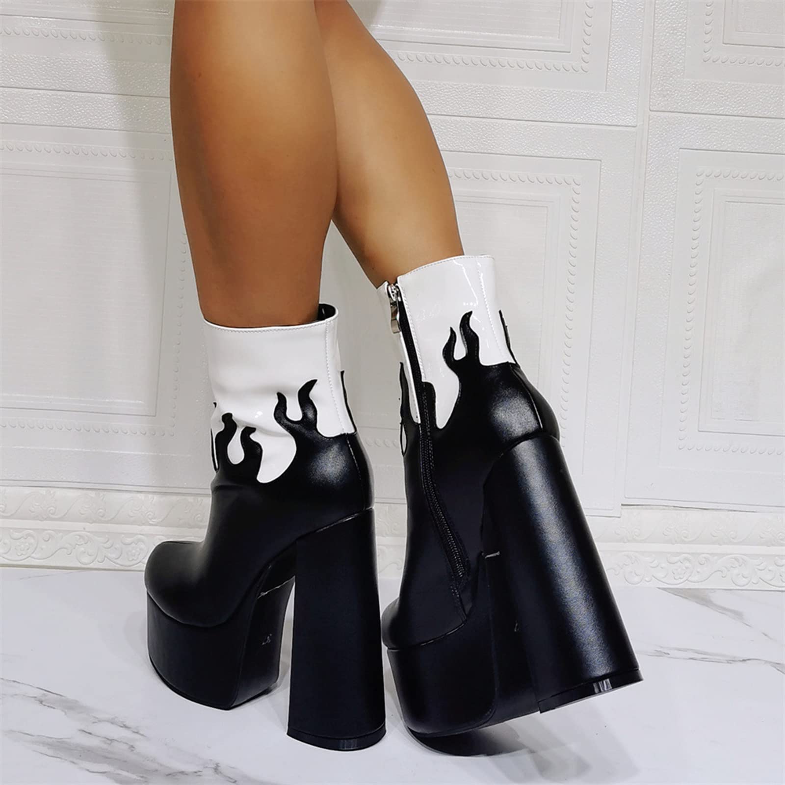BeAUZQ Damenmode Plateau Stiefeletten Chunky Heels Reißverschluss Booties Winter Booties Halloween Mode Party Abschlussball Gericht Kleid Schuhe