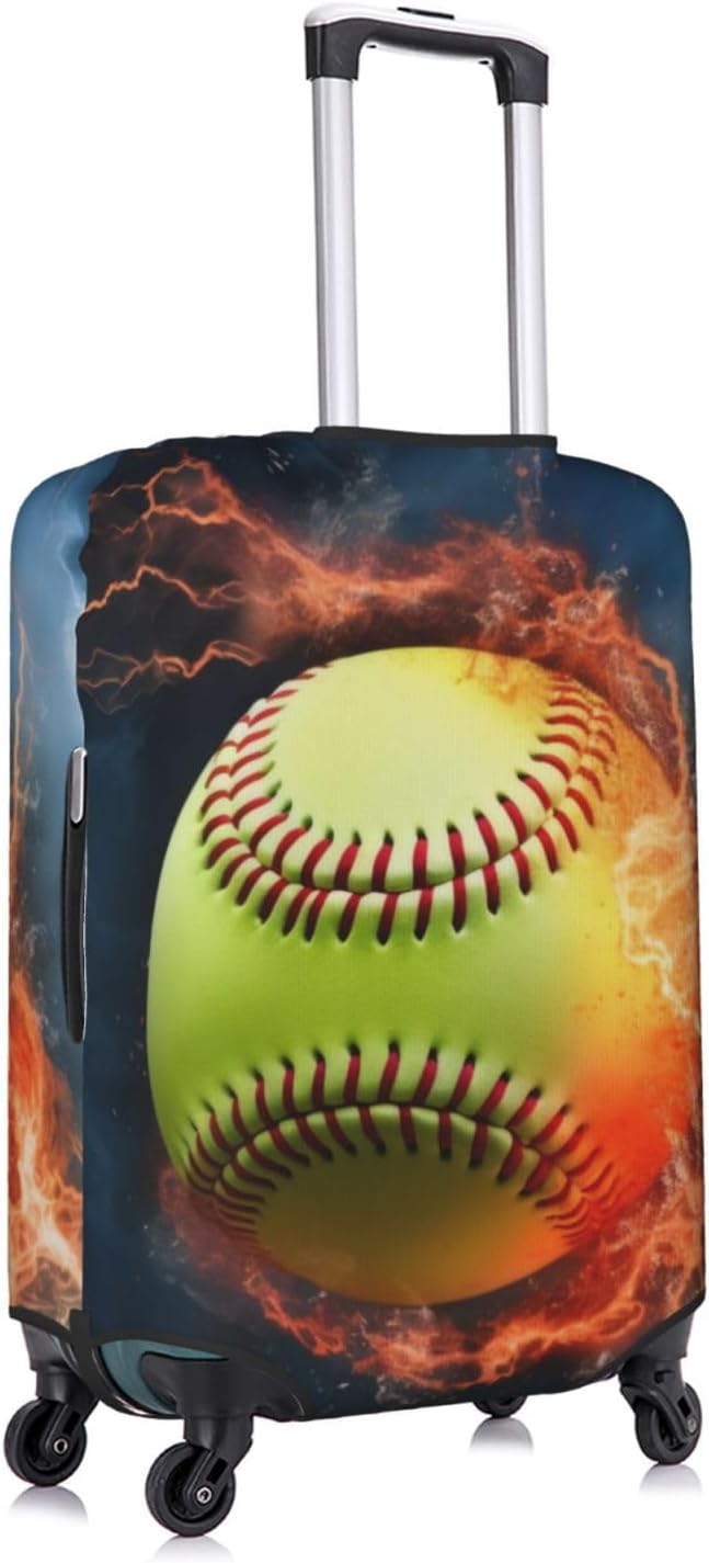 Suitcase Cover Cute Orange Softball Baseball On Fire And Watertravel Luggage Cover Suitcase Protector Covers With Zip Washable For18in-32in Luggage, Small, 11437