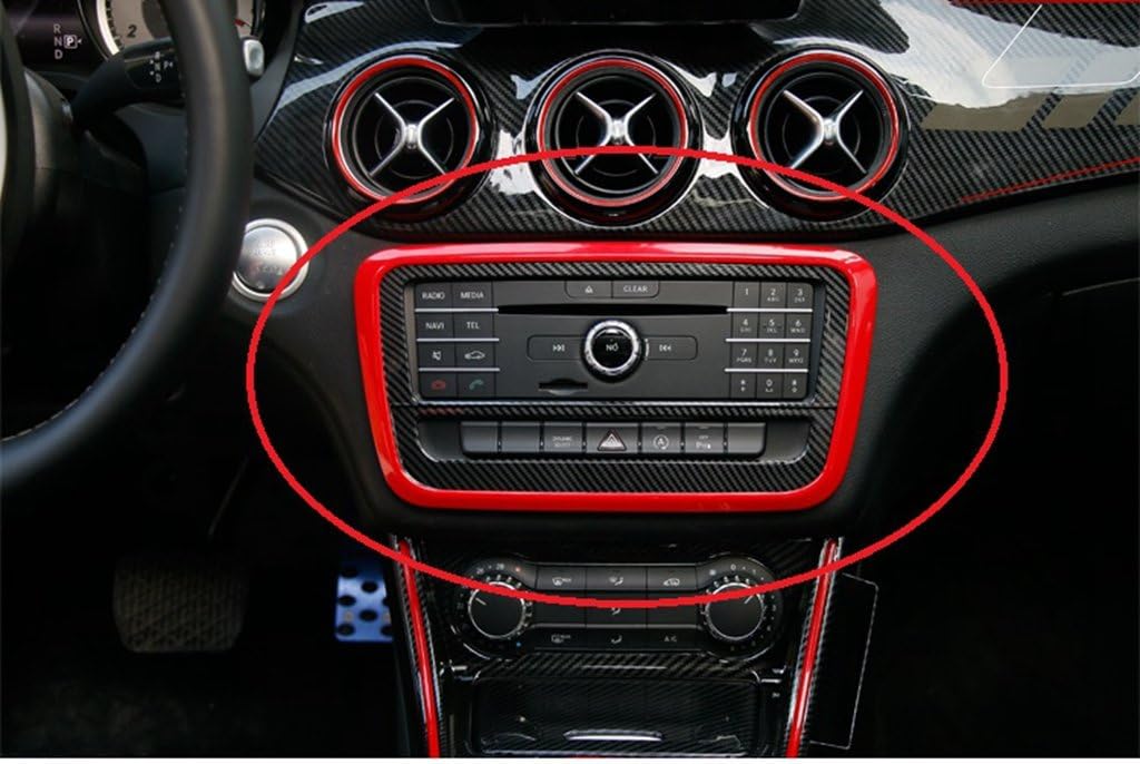 New Decorative CD Control Cover 1PC (Only for 7 Button) for Mercedes Benz CLA C117 2013-2018 CLA180 CLA200 CLA220 CLA250 (Black+Red)