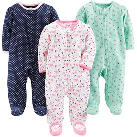 Simple Joys by Carter's Baby Girls' Cotton Footed Sleep and Play, Pack of 3 Cover