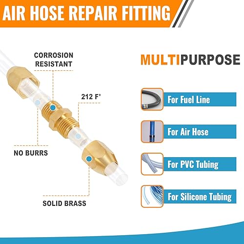 Miniatura 4 de SUNGATOR Paquete de 12 empalmadoras de manguera de aire de 14 pulgadas, kit de montaje de reparación de manguera de aire de 14 pulgadas, empalmador