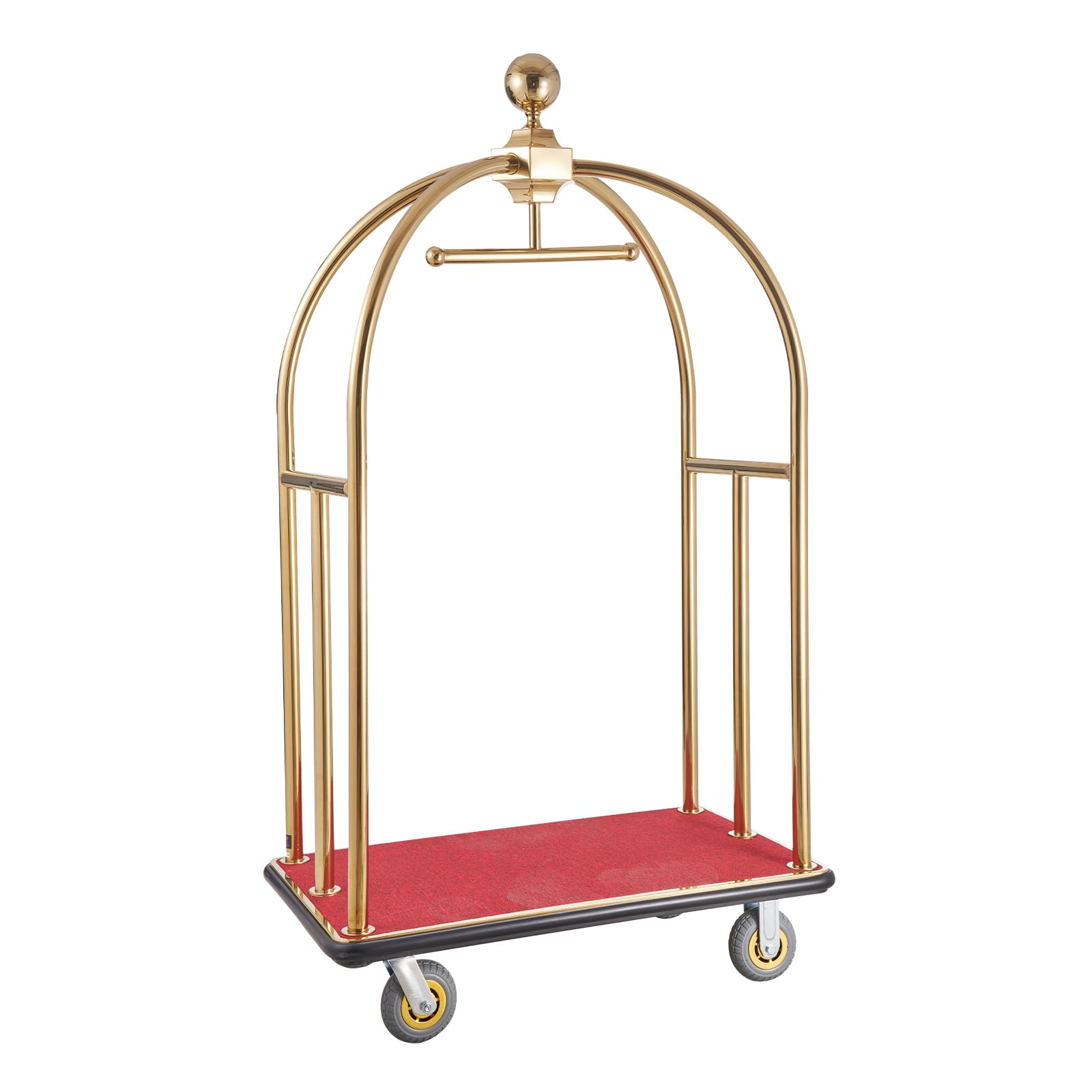VEVOR Chariot à Bagages Hôtel, 500 kg, Chariot Porte-bagages Concierge Finition Inox Brossé, Montants Incurvés, avec Moquette Rouge, Roues Caoutchouc 15,24 cm, pour Hôtels, Condos, Complexes Hôteliers