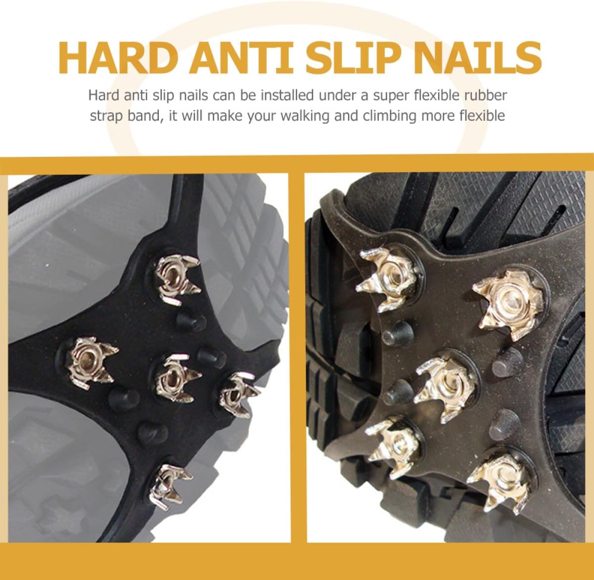 100pcs Steel Shoe Grippers Ice Cleats Spikes Non-Skid Snow Crampon Replacement Anti-Slip Shoe Pegs for Outdoor Hiking and Winter Walking