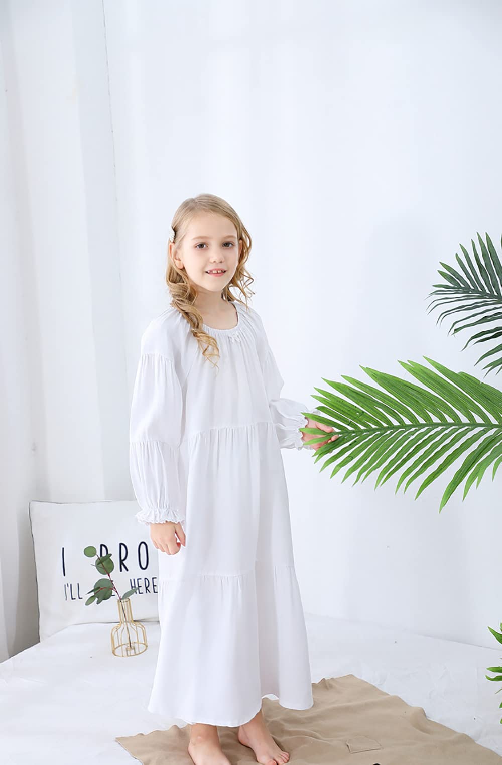 Verve Jelly, camisones de Modal para niñas pequeñas, camisones suaves de princesa de manga larga con cuello redondo, camisón de longitud completa, conjunto de vestido de pastel