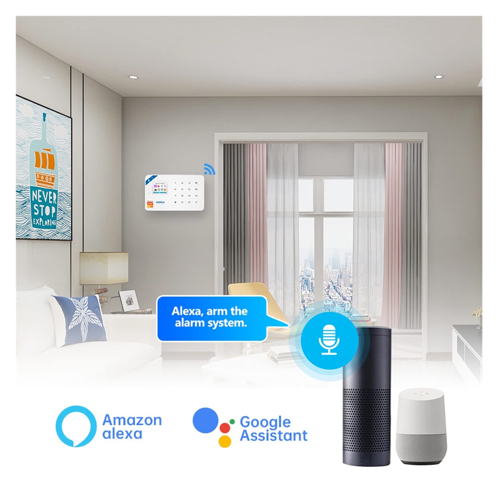 W181 Tuya Smart WiFi gsm Sistema de Alarma de Seguridad Funciona Inicio Detector de Movimiento Sensor de Ventana de la Puerta de la Puerta IP Cámara(Kit 1)