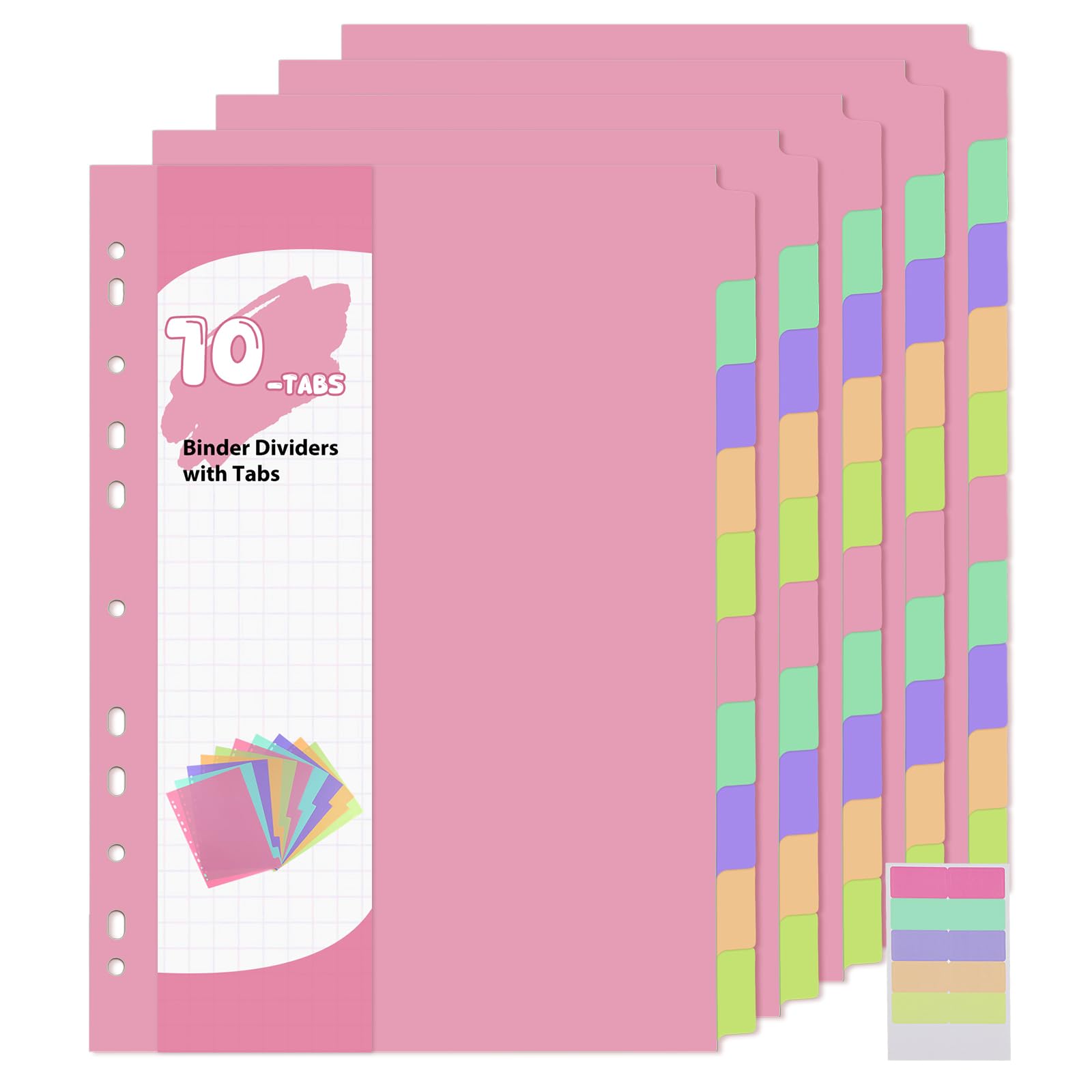 6 Set A4 Dividers for Ring Binders, 10 Part File Dividers A4 for Ring Binders Subject Dividers with 11 Holes for Office(PVC)