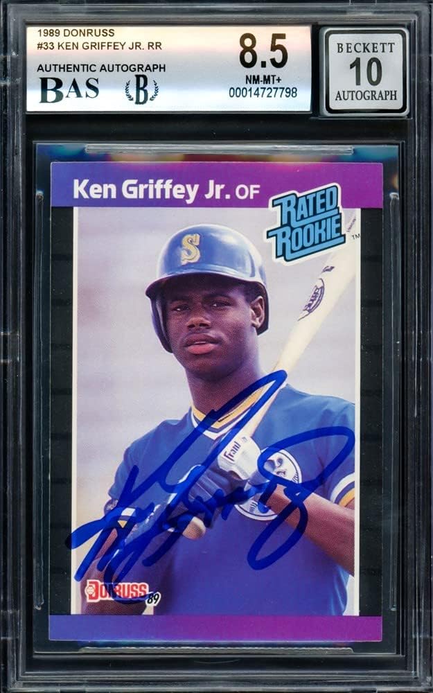 Ken Griffey Jr. Autographed 1989 Donruss Rated Rookie Card #33 Mariners BGS 8.5 Auto Grade Gem Mint 10 Beckett BAS #14727798