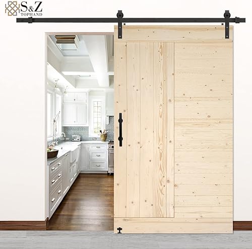 Miniatura 21 de S&Z TOPHAND® Puerta de granero gris oscuro de 54 x 84 pulgadas con kit de herramientas corredizas de 10 pies, estilo moderno sin terminar/madera