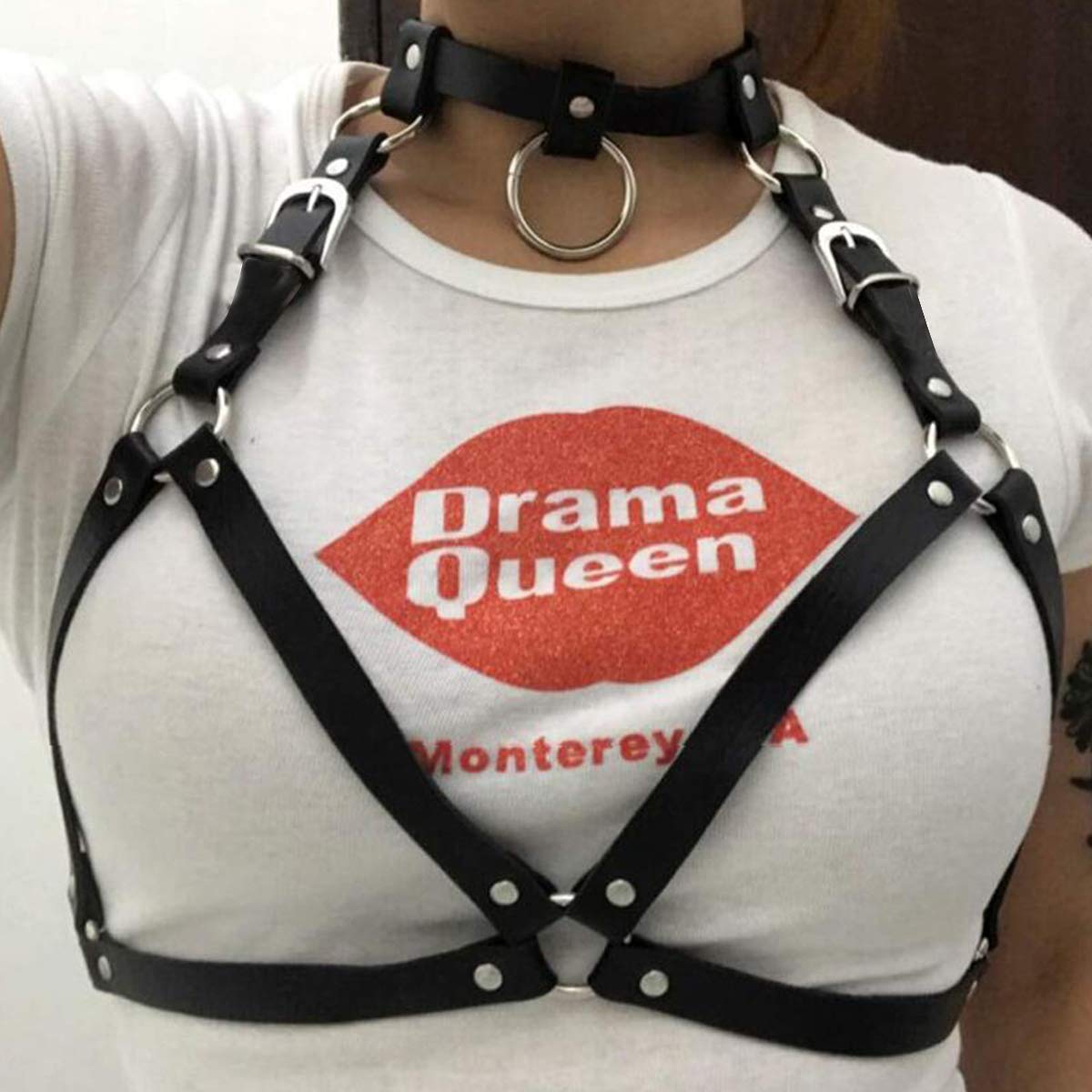 LIVE4COOL Women Harness Elastic Cupless Cage Bra Sexy Lingerie for Women Adjustable Hollow Out Crop Top Exotic Strap Bra: Black4