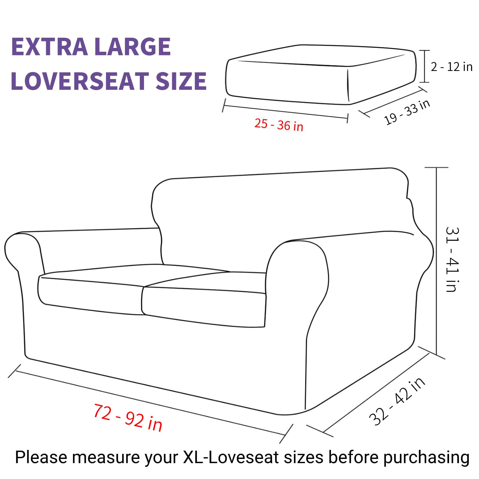 Funda de terciopelo de 3 piezas para sofá de 3 piezas con 2 fundas de cojín de asiento extra grandes, funda elástica para sofá de 2 plazas, funda gruesa para sofá biplaza para sala de estar 6