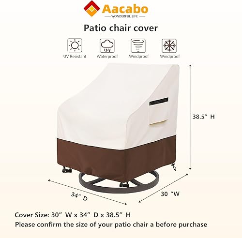 Miniatura 9 de Paquete de 2 fundas para sillas giratorias para exteriores, impermeables, 100% para sillas de patio al aire libre, 30 pulgadas de ancho x 34