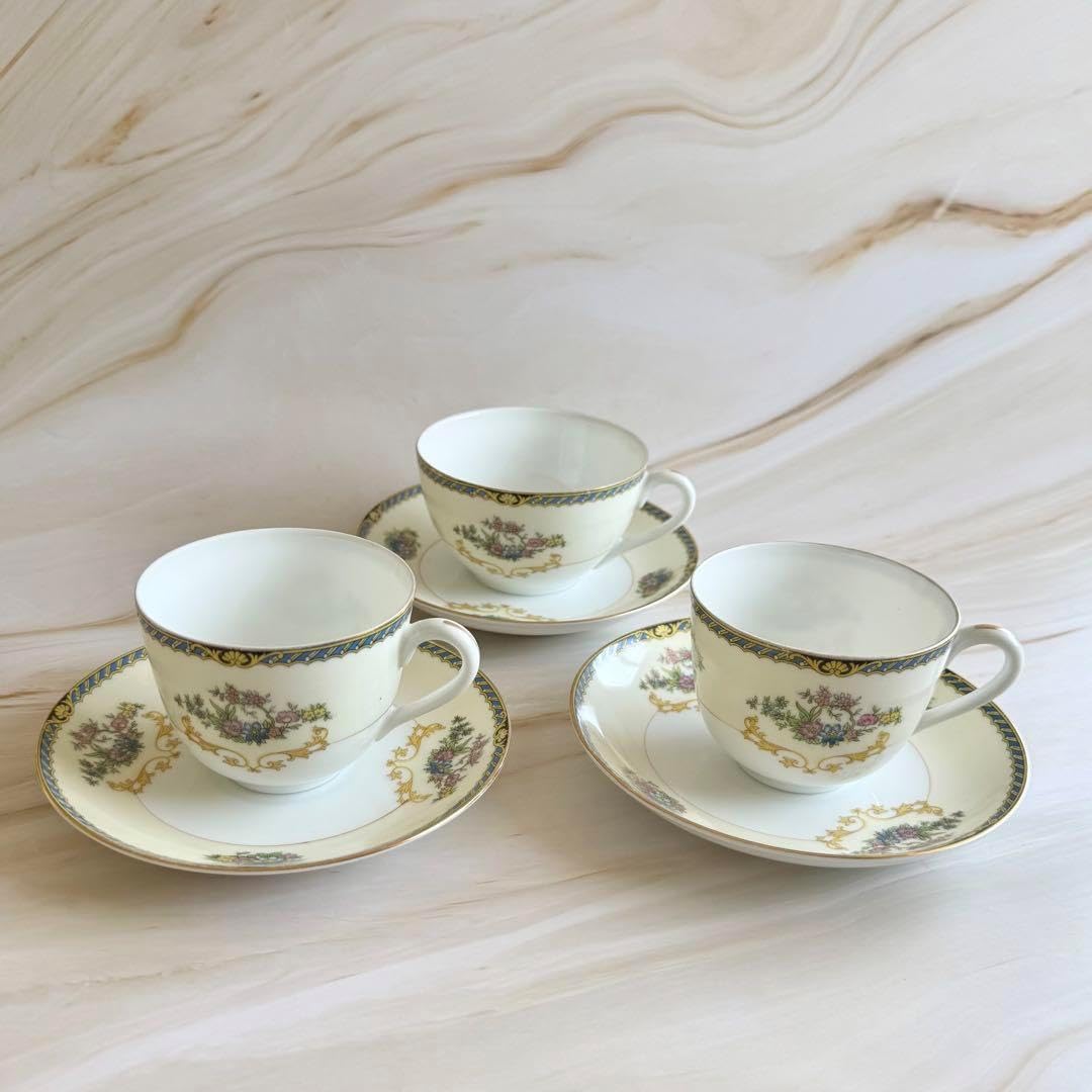 オールドノリタケ 金盛り ティーカップ ソーサー 3小皿セット