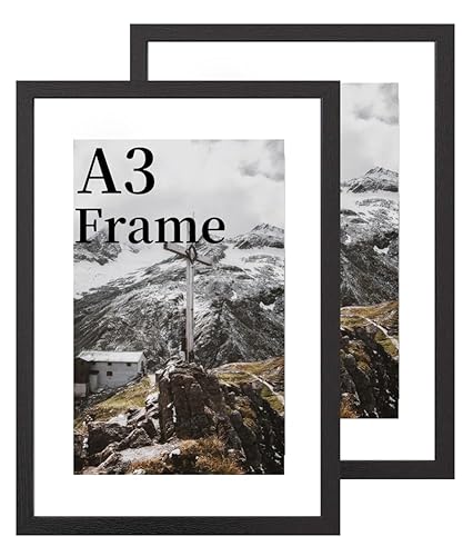 COMPOLICY 2 Pack,A3 Picture Frame,a3 frames black wooden,Clear Acrylic Glass 29.7x42cm photos Wall Mount, with snap frame, for Certificate poster,home and kitchen Photo Collage Display