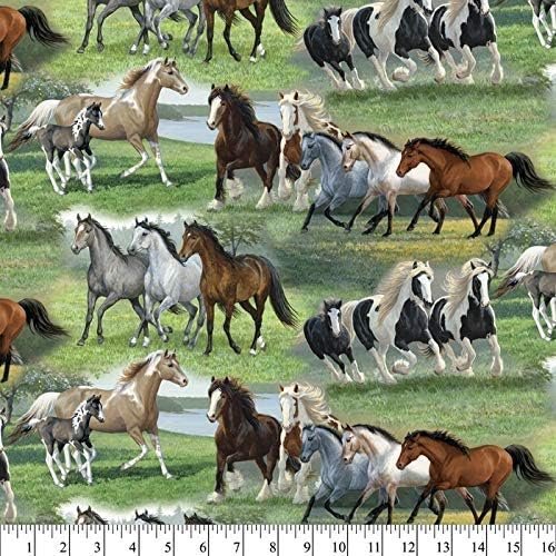 Field of Horses Cotton Fabric by The Yard