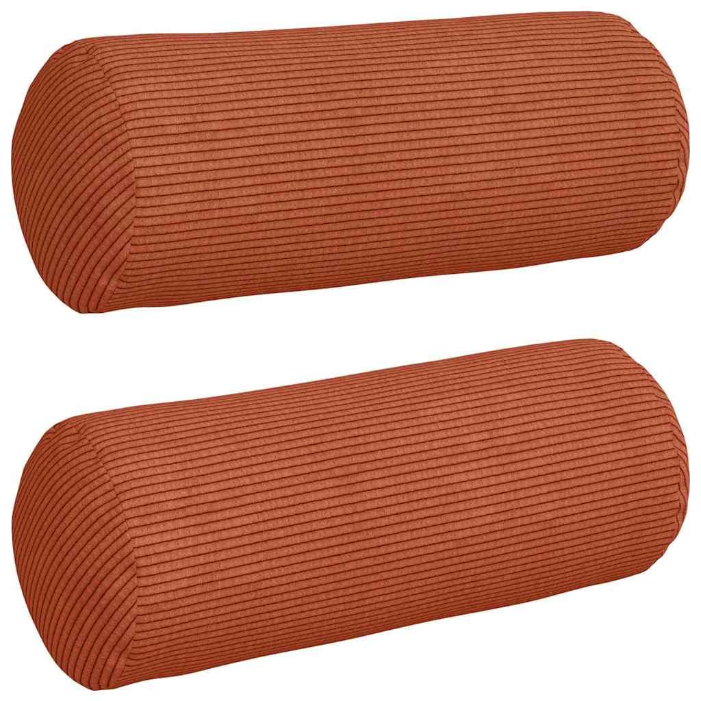 Coppia Cuscini a Rullo in Velluto a Coste Rosso Arancio 15x40 cm | Cuscini cilindrici decorativi sfoderabili per soggiorno, camera da letto e ufficio, imbottitura morbida.