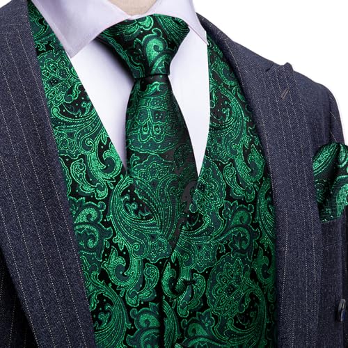 Image of Barry.Wang Men's Suit Vest Formal /Leisure Paisley Jacquard Silk Tie Pocket Square Waistcoat Set Wedding 5PCS