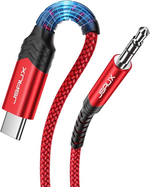 USB C to 3.5mm Audio Aux Jack cable [1M], JSAUX Type C adapter to 3.5mm male headphone stereo cable car compatible with iPad Pro 2020 Google Pixel 3 4 XL, Samsung Galaxy S22 S21 S20 Ultra Note 20 -Red