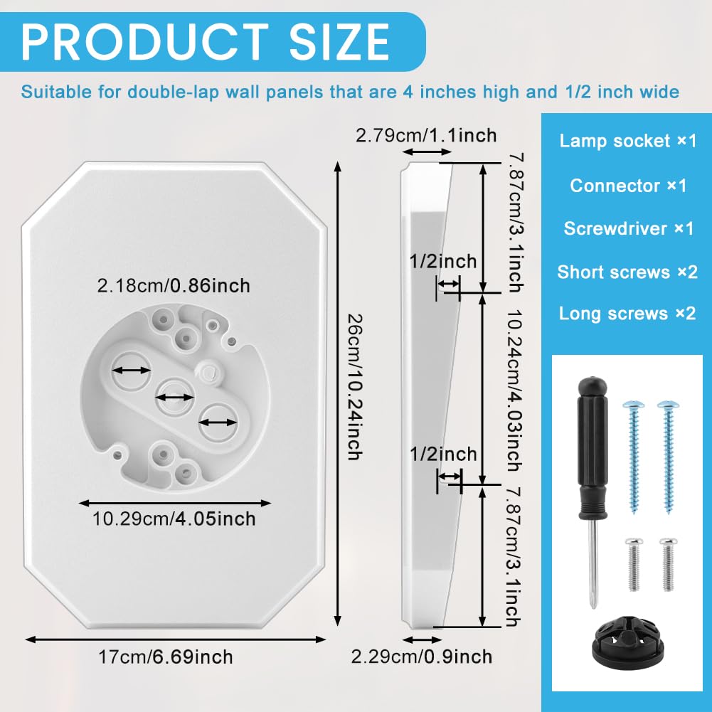 Siding Mounting Kit, Siding Mounting Block, Outdoor Sidings Mount Kit with Built-in Electrical Box, Sidings Mountings Plate for 1/2 inch Lap Double and 4 inch Sidin-g(Color:White)