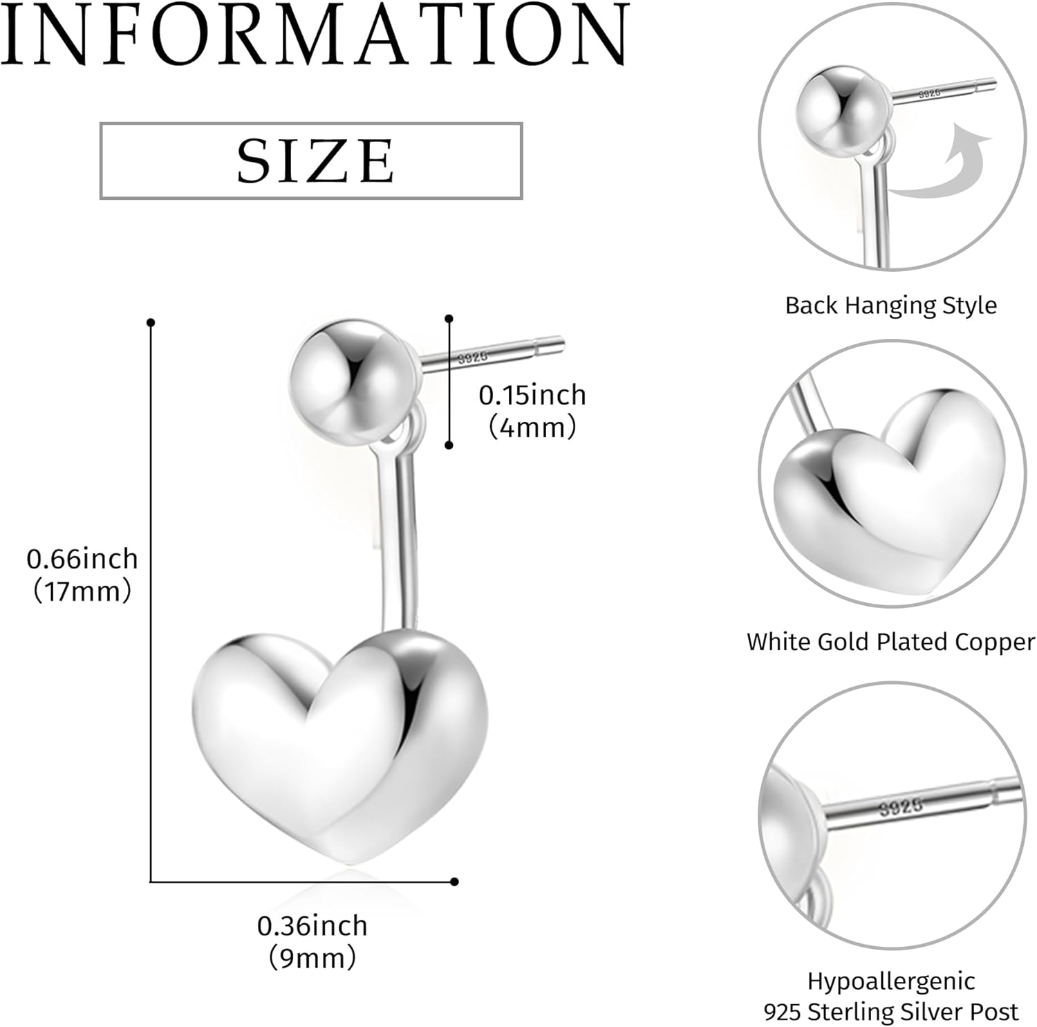 Small Heart Earrings for Women 925 Sterling Silver Post 14K Gold Plated Mini Ball Stud Ear Jacket Heart Drop Dangle Earrings for Women - Image 5